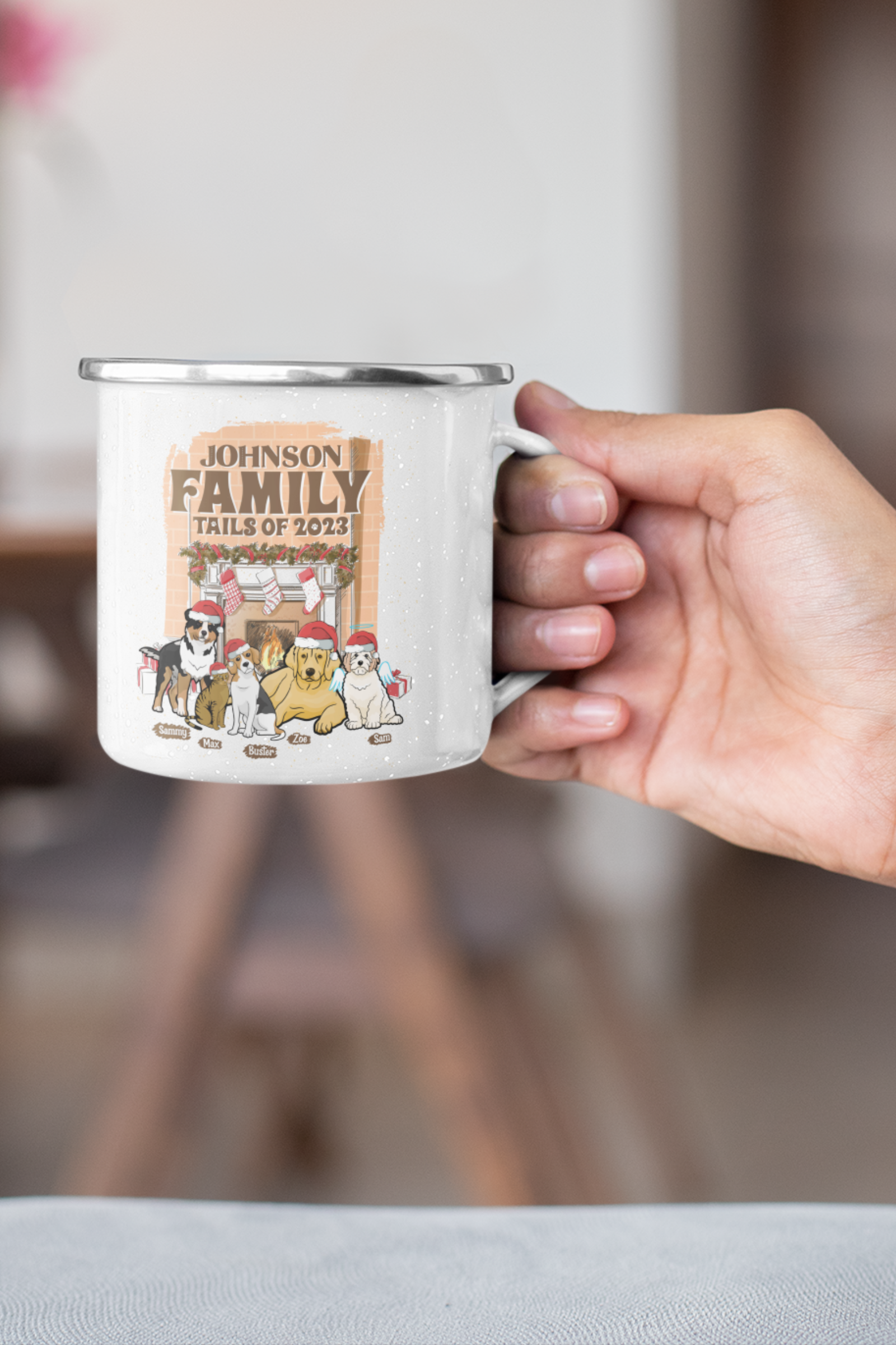 Family Tails, Themed Customized Enamel Mug for Dogs Lover