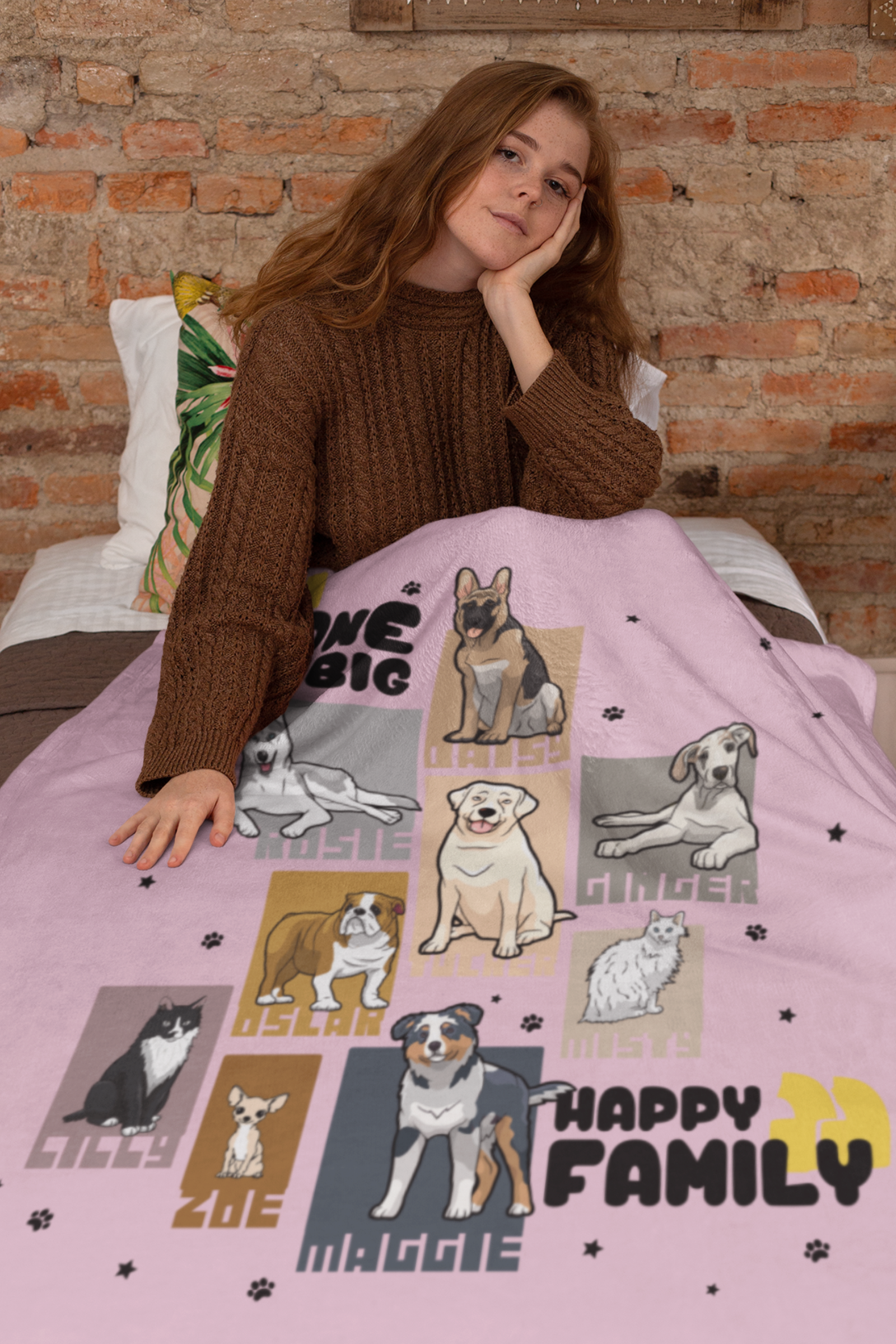 One Big Happy Family Themed Personalized Blanket for Pet Lovers