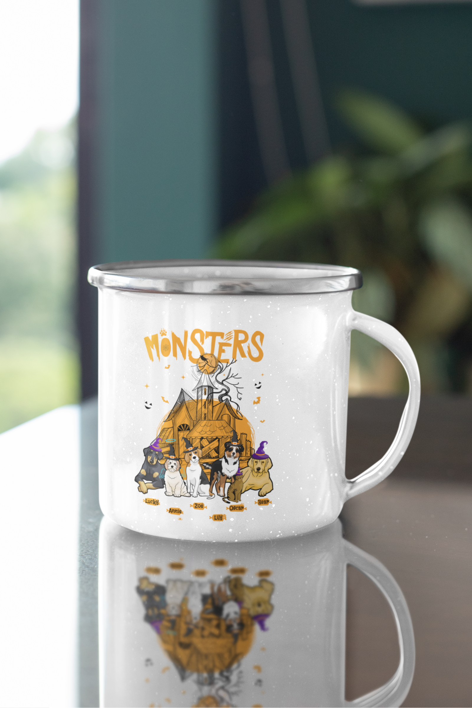 Halloween Monsters Personalized Enamel Mug For Dog Lovers