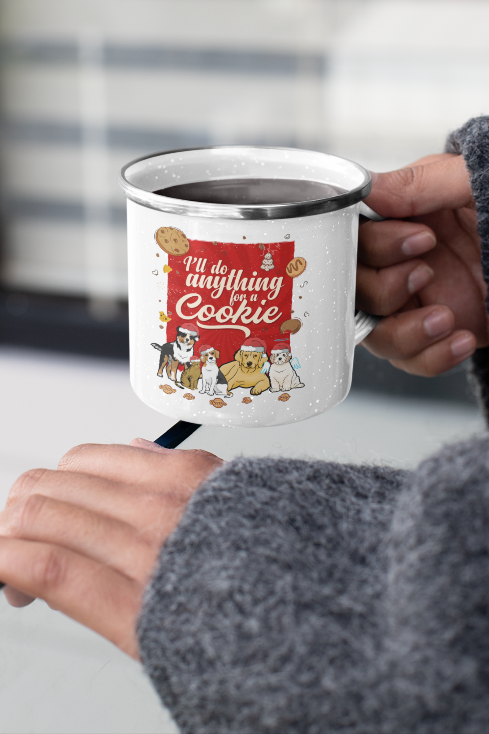 I"ll Do Anything For A Cookie Customized Enamel Mug for Dogs Lover