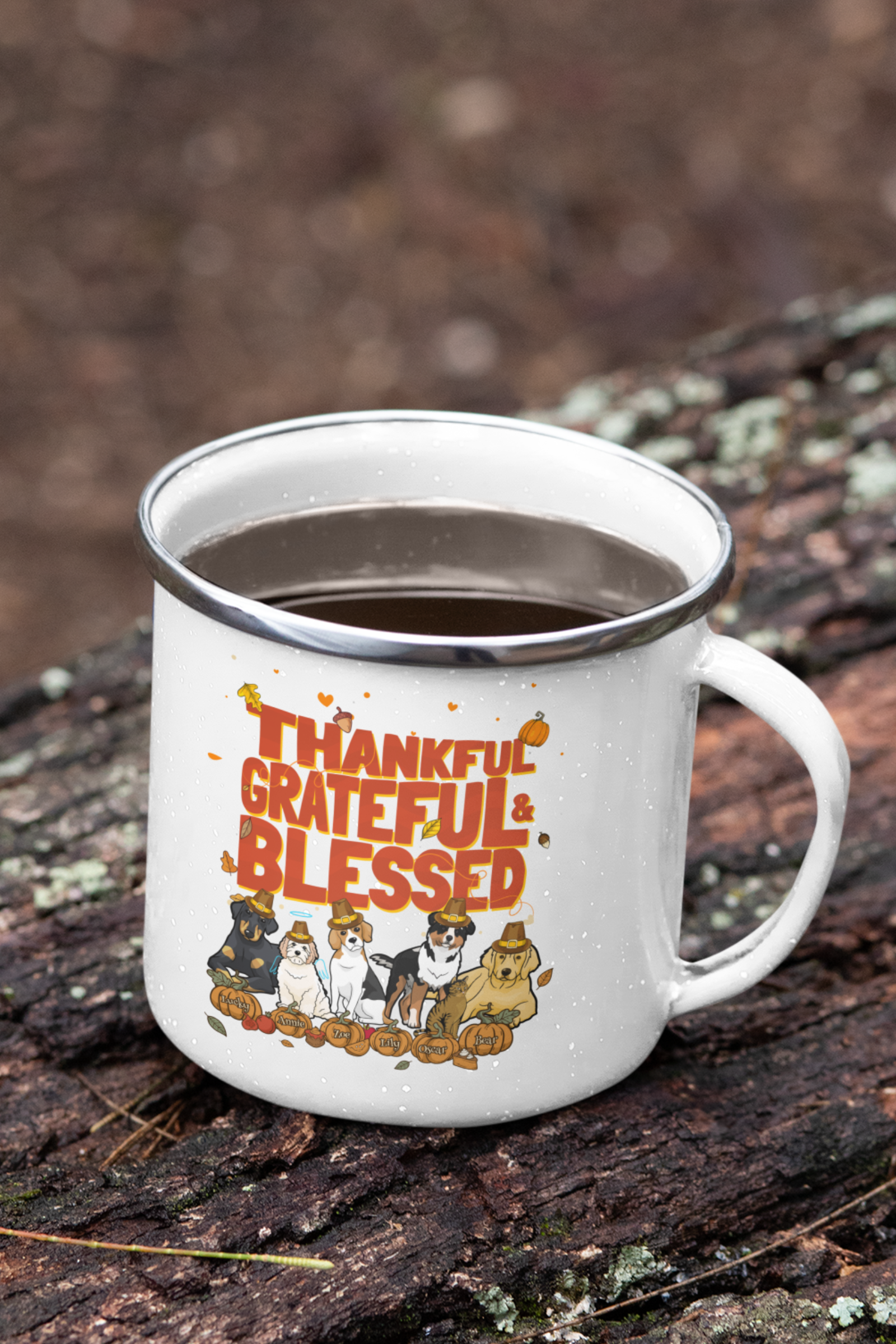 Thankful and Grateful Blessed Themed Enamel Mug for Dog Lovers