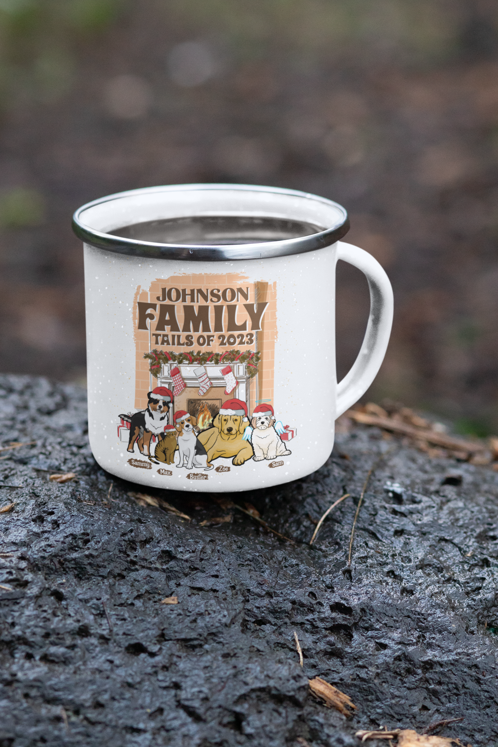 Family Tails, Themed Customized Enamel Mug for Dogs Lover