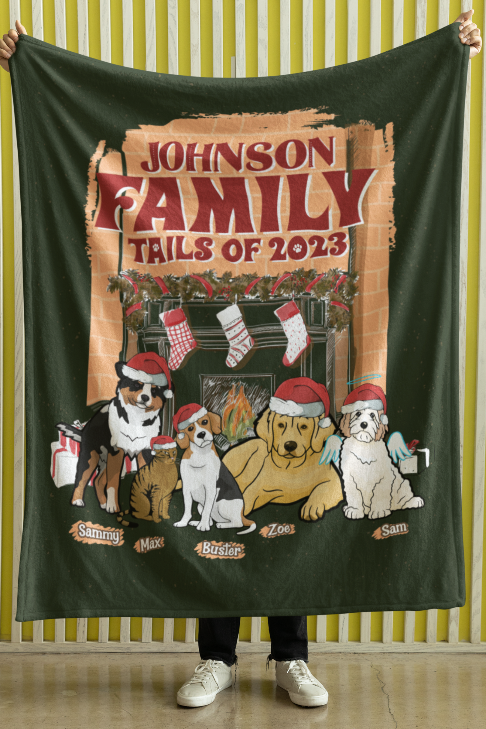 Family Tails......Christmas Themed Personalized Blanket for Pet Lovers