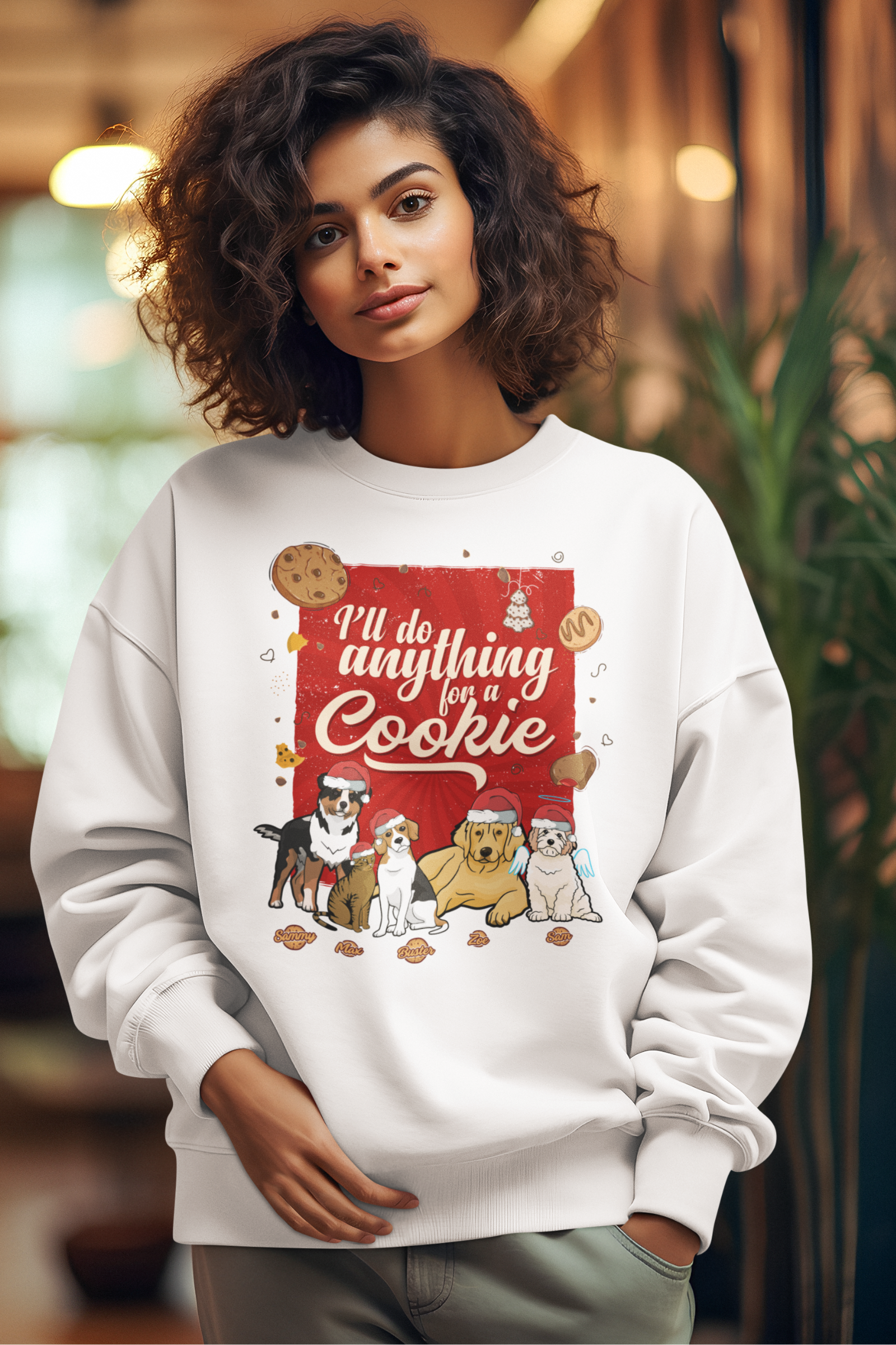 I"ll Will Do Anything For A Cookie, Christmas Themed Customized Sweatshirt For Pet Lovers