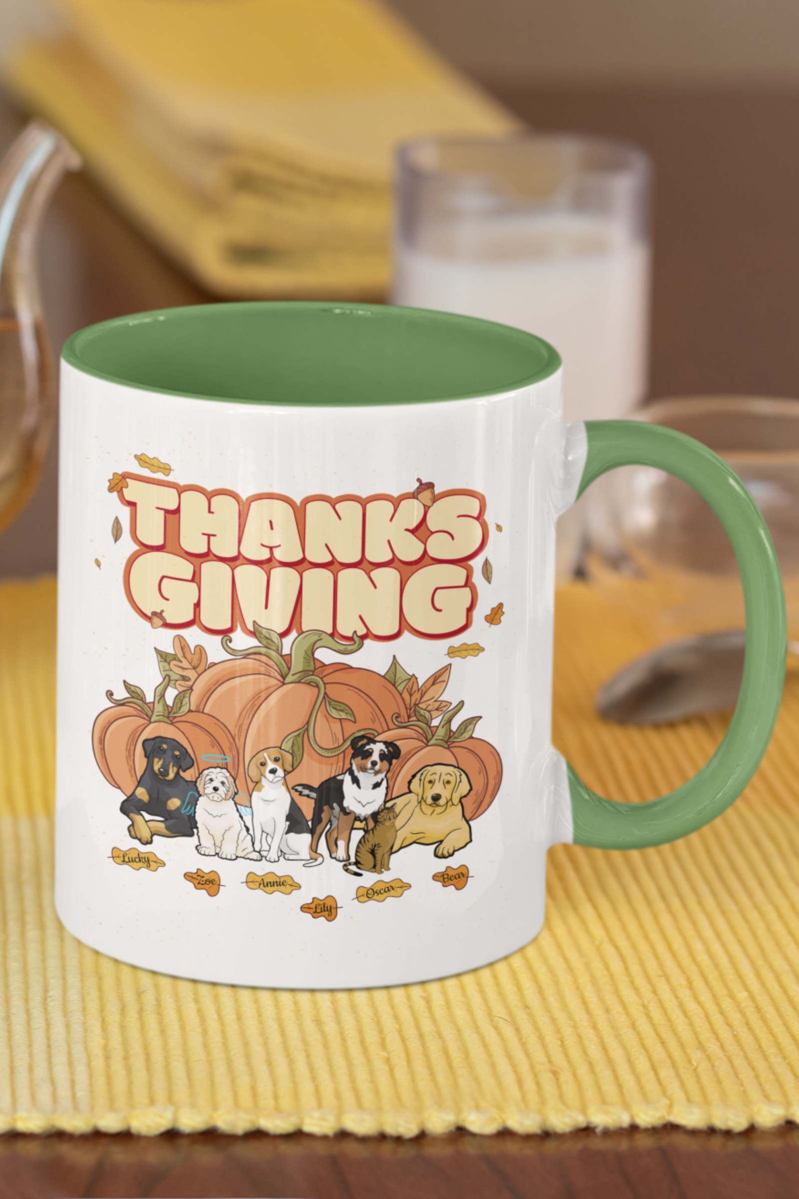 Thanks Giving Color Accent Mug with Personalized Pet Names for Pet Lovers