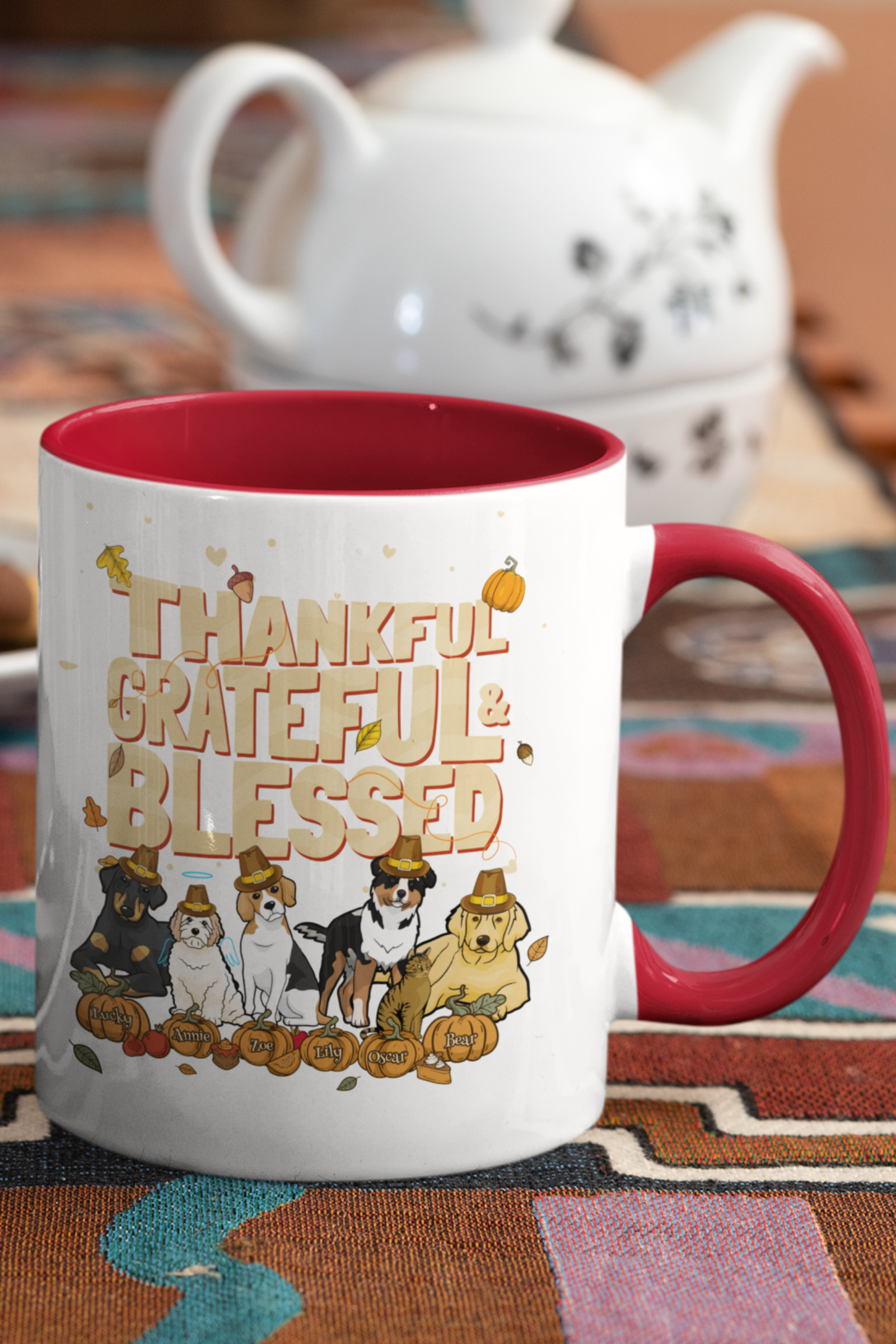 Thankful and Grateful Blessed Accent Mug with Personalized Pet Names for Pet Lovers