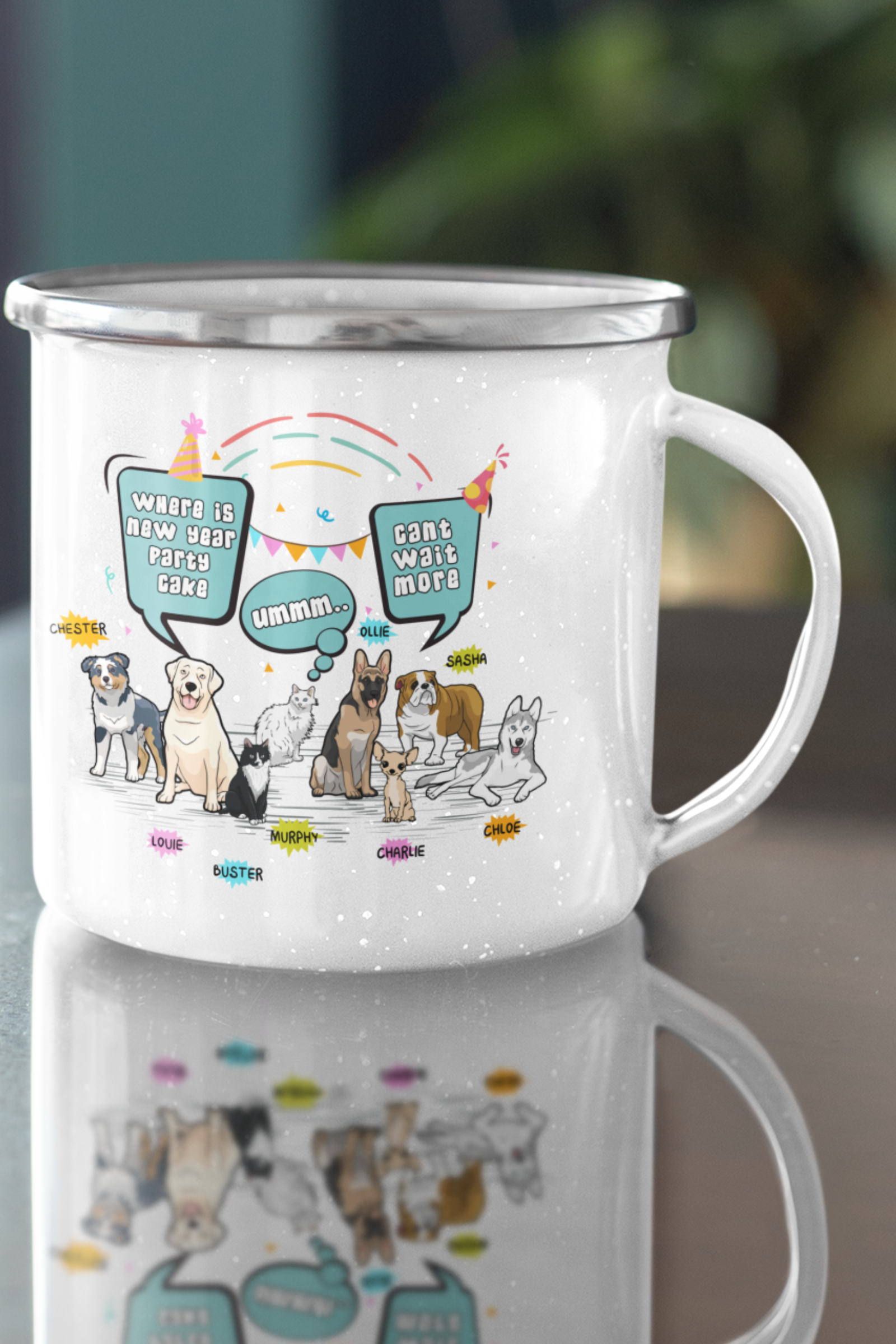 Where Is The New Year Party...... Enamel Mug for Dog Lovers