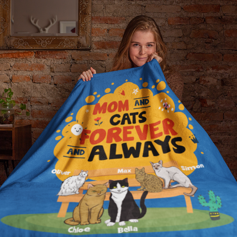 "Mom And Cats Forever And Always" Themed Personalized Throw Blanket (Premium Sherpa)