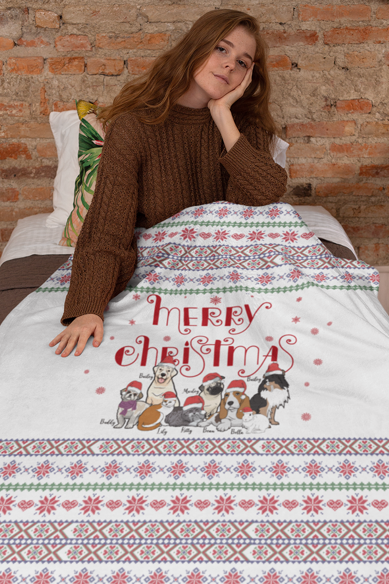 Merry Knits Pattern Christmas Tree Throw Blanket (Premium Sherpa)