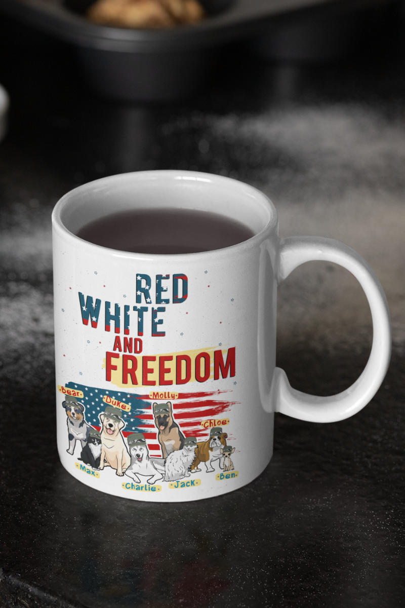 Red White And Freedom Customized Mug For Dog Lovers