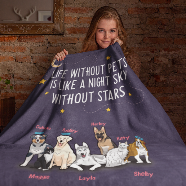 "Life Without Pets Is Like Night Without Stars" Themed Personalized Throw Blanket (Premium Sherpa)