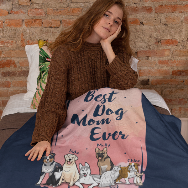 Best Dog Mom Ever Themed Personalized Throw Blanket (Premium Sherpa)