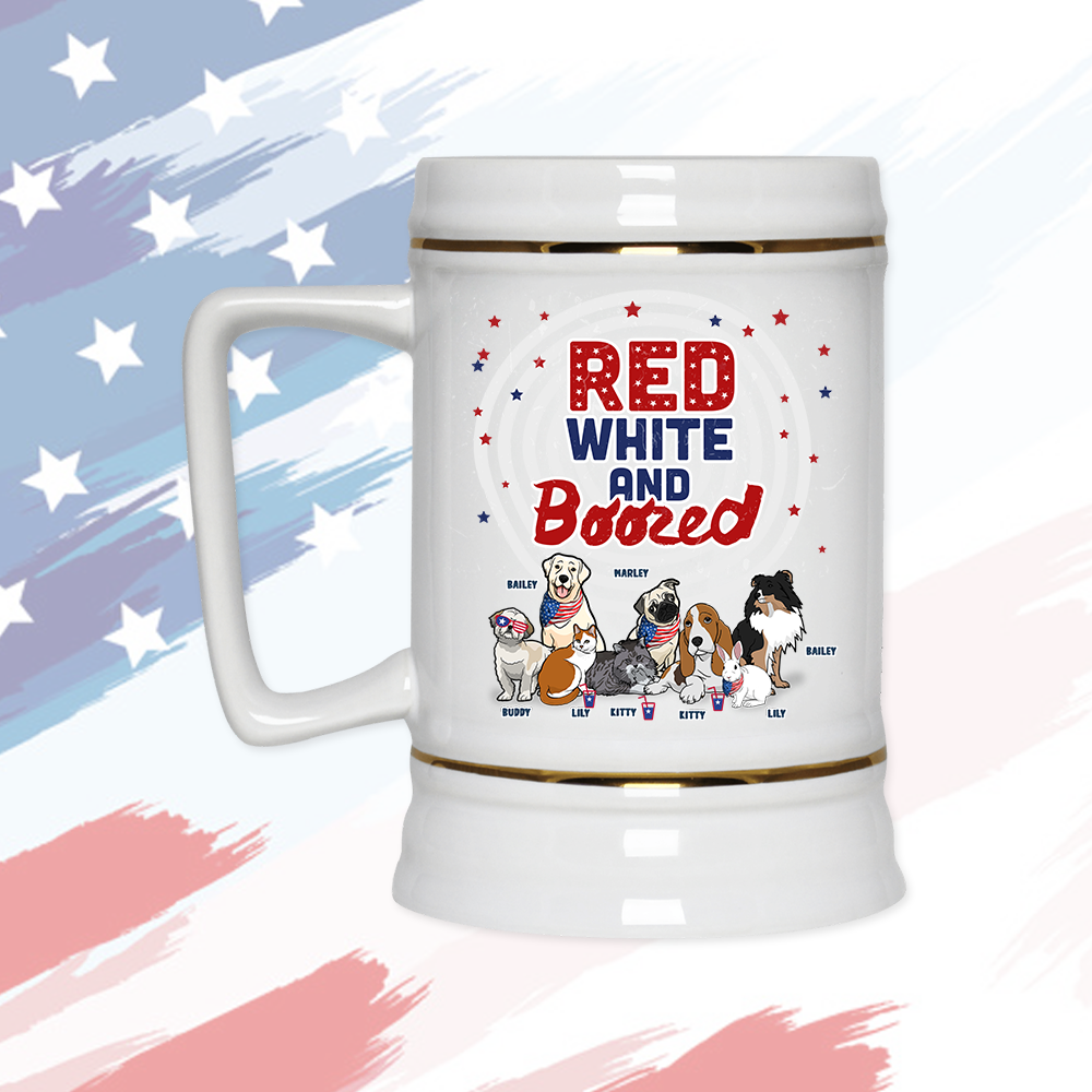 Red White And Boozed Freedom Beer Mug For Paw Lovers