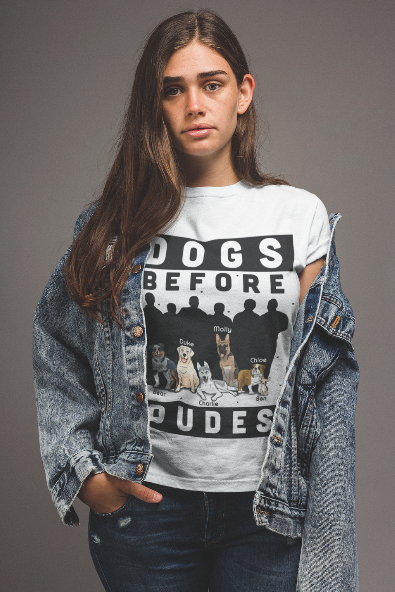 Dogs Before Dudes Personalized Dog Mom Tee