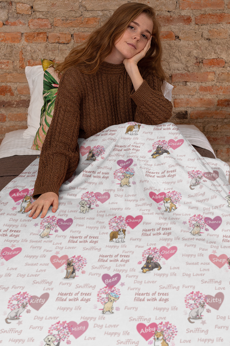 Dog Hearts All Over Print Custom Throw Blanket (Premium Sherpa)