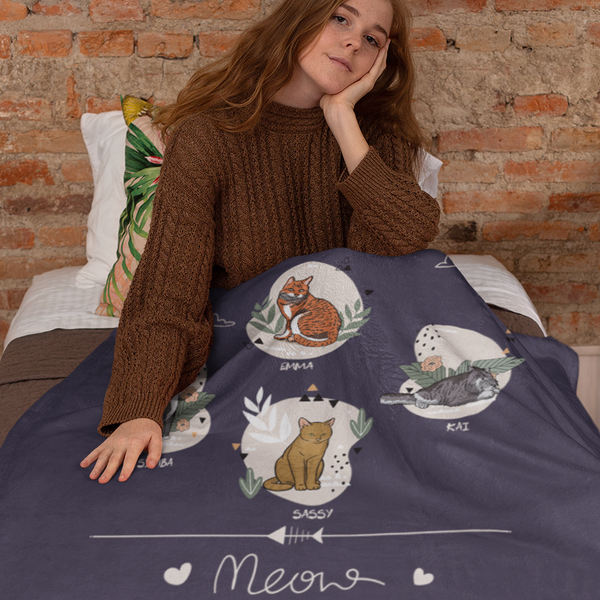 "Meow" Themed Personalized Throw Blanket (Premium Sherpa)