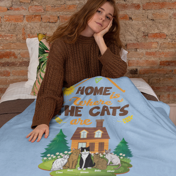 "Home Is Where The Cats Are" Themed Personalized Throw Blanket (Premium Sherpa)