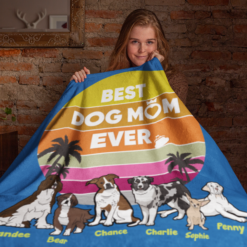 "Best Dog Mom Ever" Themed Personalized Throw Blanket (Premium Sherpa)