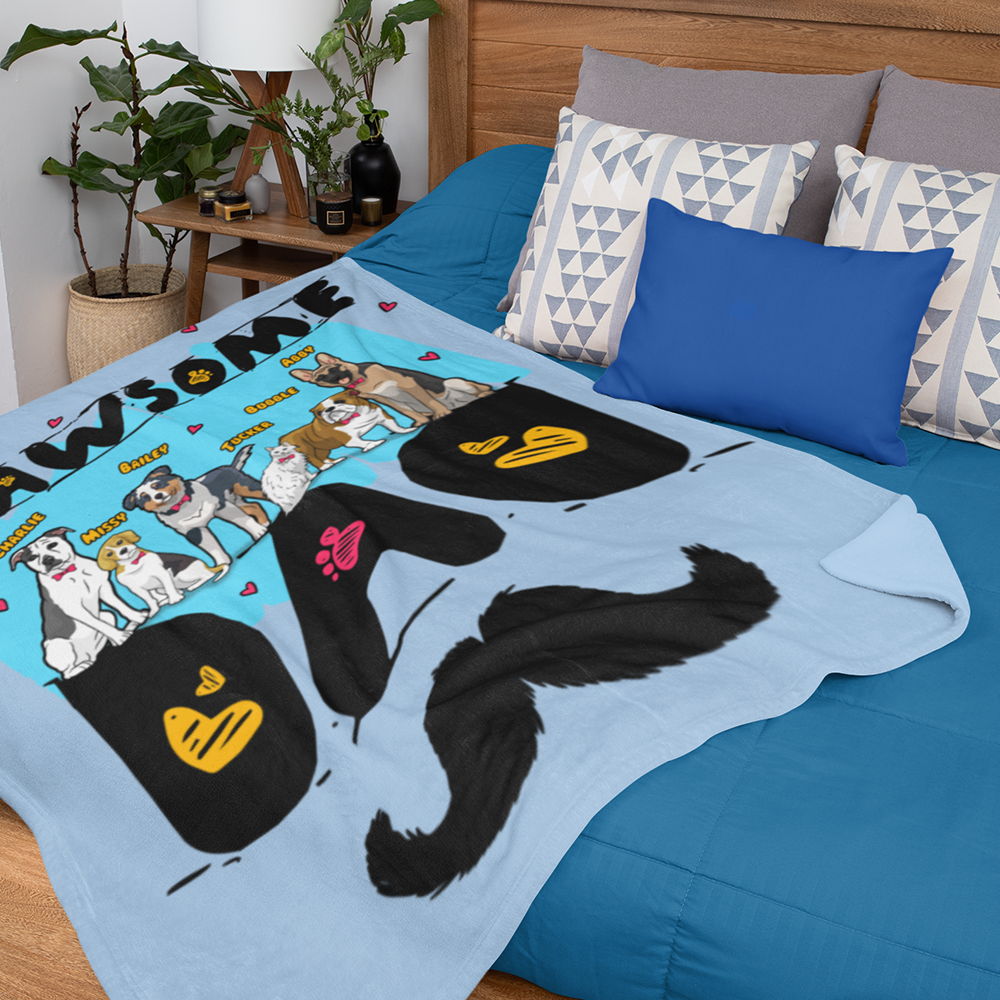 "Pawsome Dad" Themed Personalized Throw Blanket (Premium Sherpa)