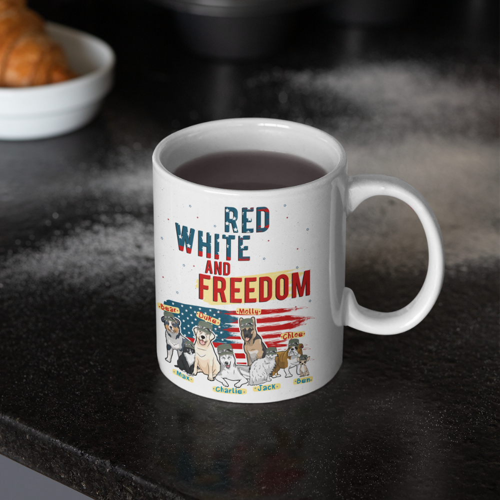 Red White And Freedom Customized Mug For Dog Lovers