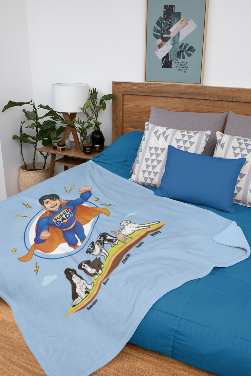"Super Dad" Themed Personalized Throw Blanket (Premium Sherpa)
