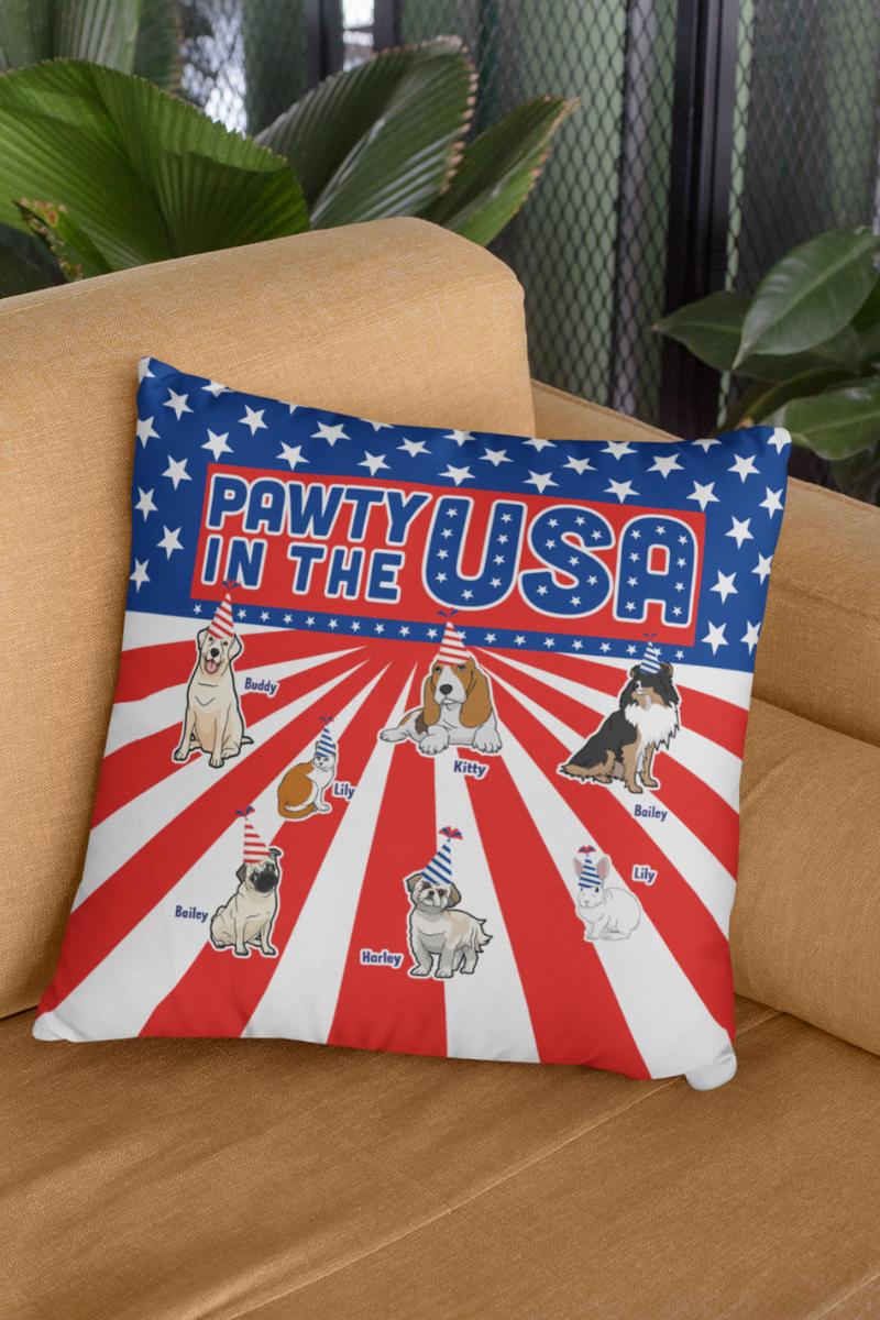 Party In The USA Pillow Cover With Pillow For Paw Parents