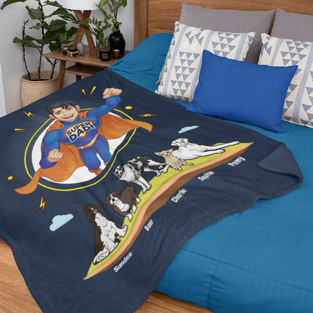 "Super Dad" Themed Personalized Throw Blanket (Premium Sherpa)
