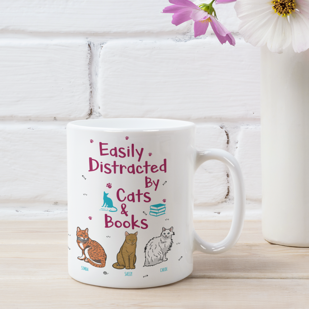 Customized Easily Distracted By Cats & Books Mug