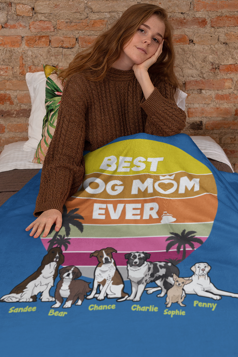 "Best Dog Mom Ever" Themed Personalized Throw Blanket (Premium Sherpa)