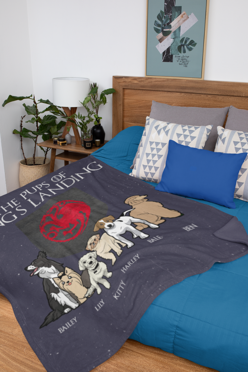 "The Pups Of Kings Landing" Personalized Throw Blanket (Premium Sherpa)