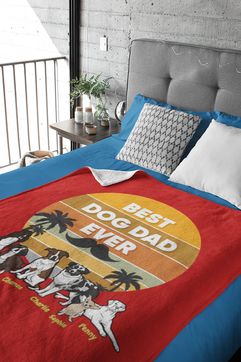 "Best Dog Dad Ever" Themed Personalized Throw Blanket (Premium Sherpa)