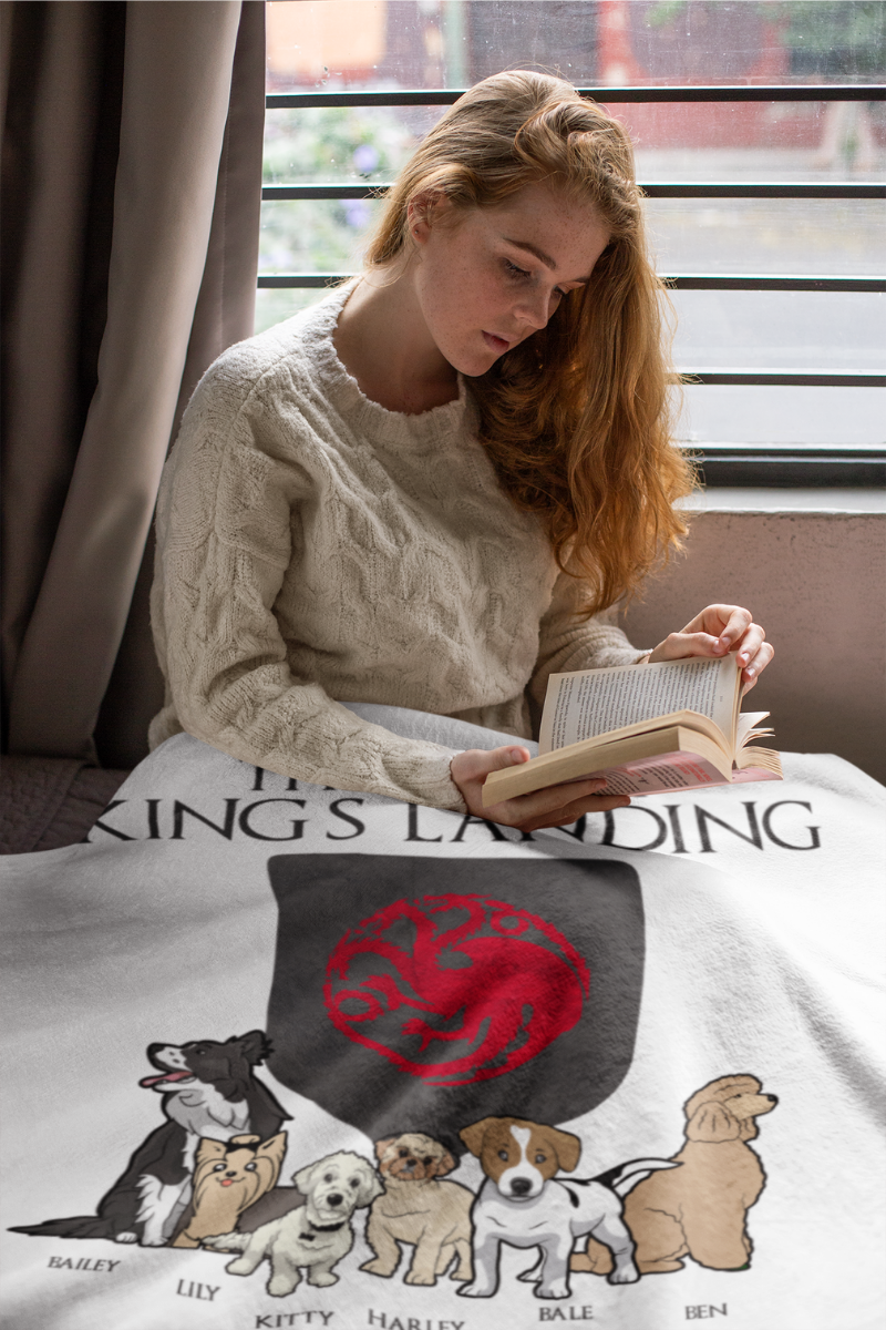 "The Pups Of Kings Landing" Personalized Throw Blanket (Premium Sherpa)