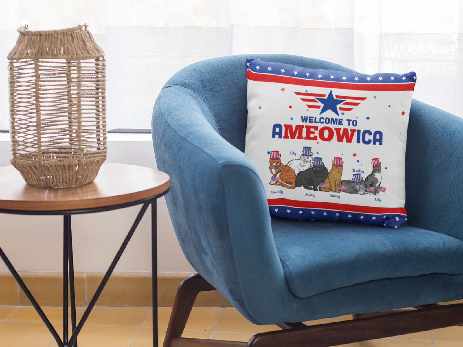 Sassy Welcome To America Pillow Cover With Stuffed Pillow For Cat Parents