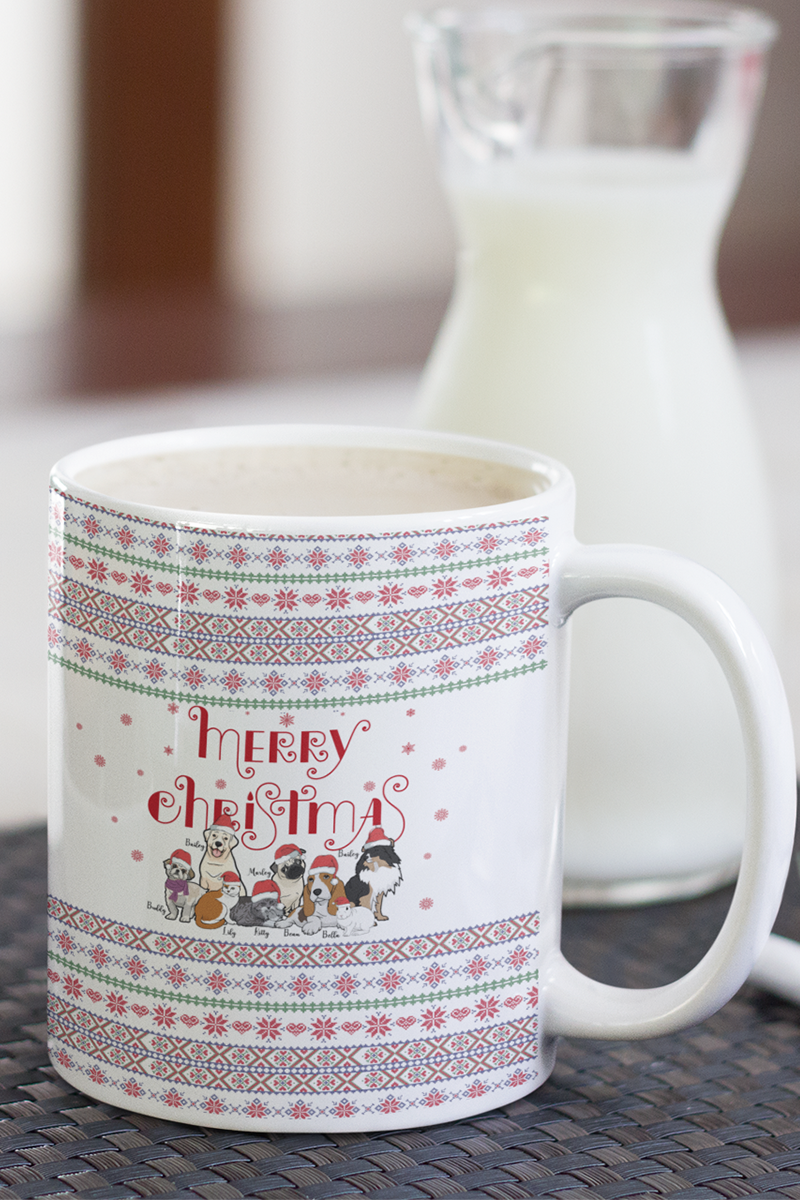 Merry Knits Pattern Christmas Tree Personalized Pet Lovers Mug
