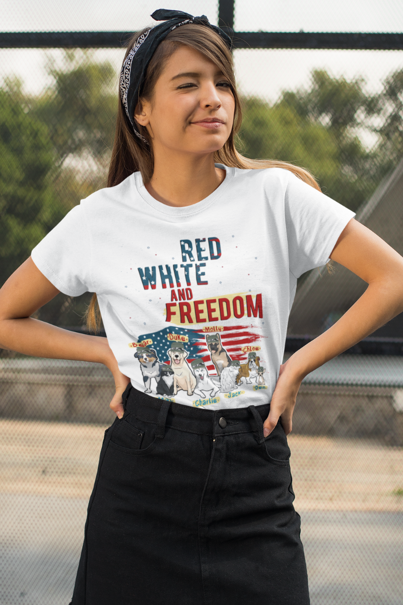 Red White And Freedom Customized Tee For Dog Lovers