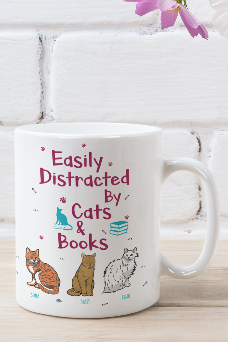 Customized Easily Distracted By Cats & Books Mug