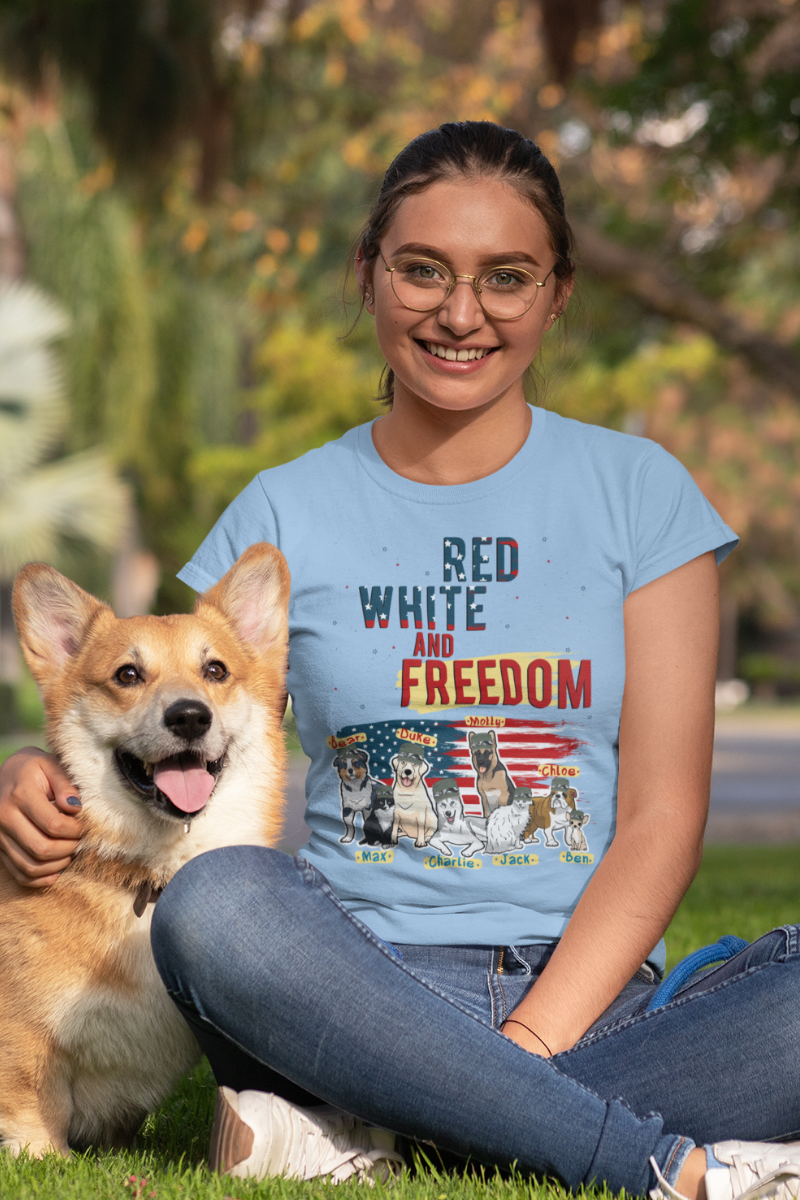 Red White And Freedom Customized Tee For Dog Lovers