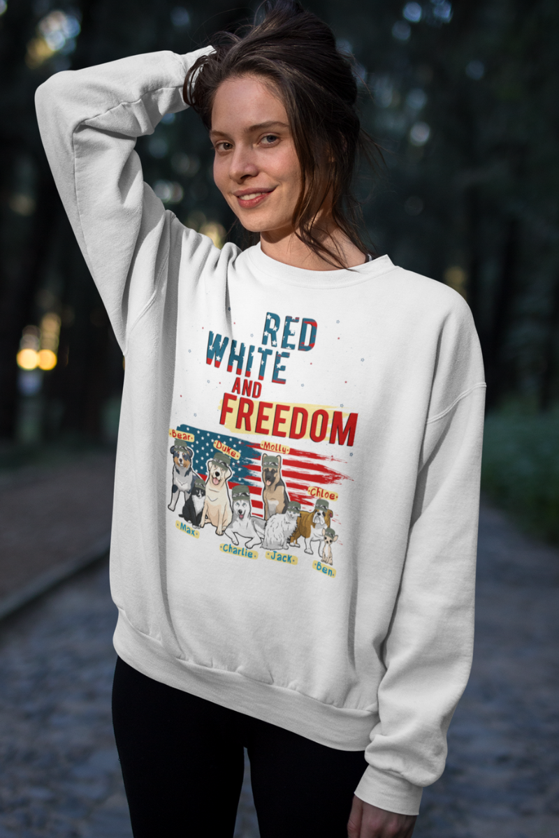 Red White And Freedom Customized Sweatshirt For Dog Lovers