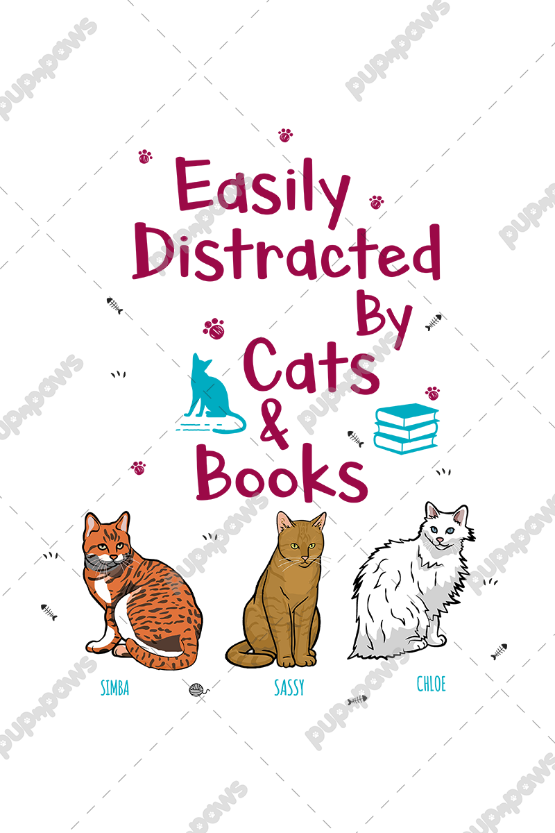 Customized Easily Distracted By Cats & Books Tee