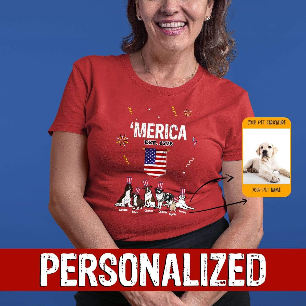 Personalized Dog Mom Gifts By Pupnpaws Cotton T-shirt T-shirt / Red / S "MERICA" Personalized Tee For Dog Lovers