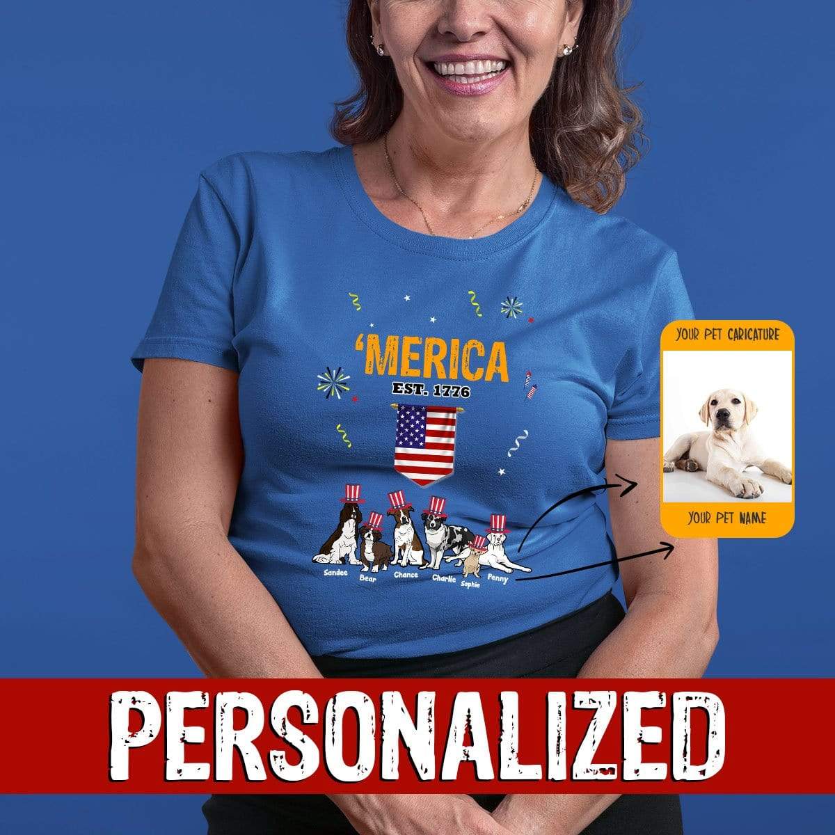 Personalized Dog Mom Gifts By Pupnpaws Cotton T-shirt T-shirt / Royalblue / S "MERICA" Personalized Tee For Dog Lovers